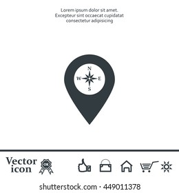 Compass icon and pin on the map