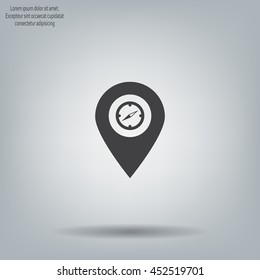 Compass icon and pin on the map