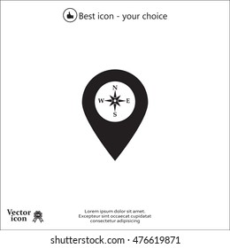 Compass icon and pin on the map