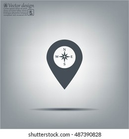Compass icon and pin on the map
