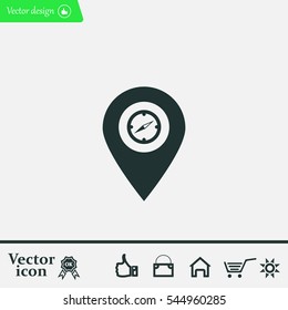 Compass icon and pin on the map