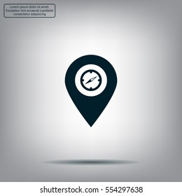 Compass icon and pin on the map