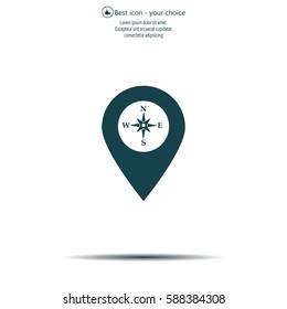 Compass icon and pin on the map