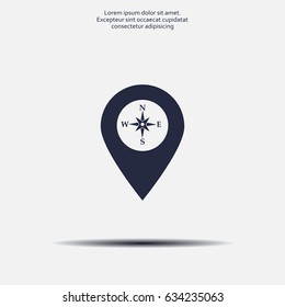 Compass icon and pin on the map