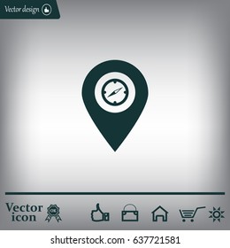 Compass icon and pin on the map
