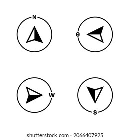 Compass icon. Pointers north, west, east, south. Compass sign. Vector illustration.