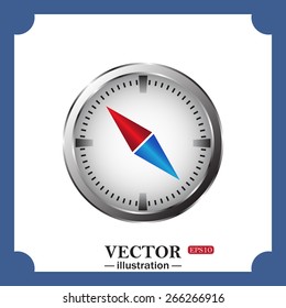 compass icon with red and blue arrow, web icon. vector design