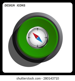 compass icon with red and blue arrow. icon. vector design Green Start button, forward, to continue. Flat design style.