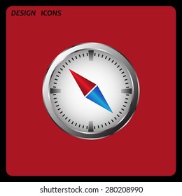 compass icon with red and blue arrow. icon. vector design. Flat design style 