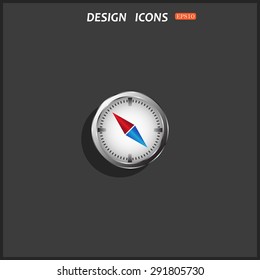 compass icon with red and blue arrow. icon. vector design