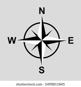 Compass icon. compass rose with North, South, East and West indicated. simple navigation sign