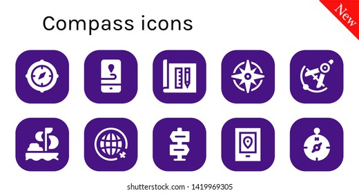 compass icon set. 10 filled compass icons.  Simple modern icons about  - Compass, Gps, Architecture, Windrose, Sailing, Travel, Direction