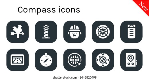 compass icon set. 10 filled compass icons.  Simple modern icons about  - Vane, Lighthouse, Architect, Wind rose, Sleeping bag, Gps, Compass, Travel
