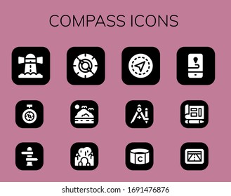 compass icon set. 12 filled compass icons. Included Lighthouse, Compass, Direction, Sea, Cave, Gps, Captain, Blueprint icons