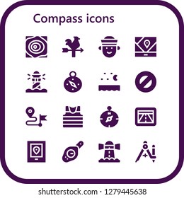  compass icon set. 16 filled compass icons. Simple modern icons about  - Maps, Vane, Sailor, Gps, Lighthouse, Compass, Sea, Protractor, Direction