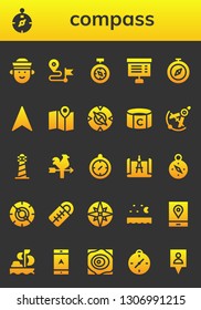 compass icon set. 26 filled compass icons.  Simple modern icons about  - Sailor, Compass, Direction, Project, Navigation, Maps, Captain, Lighthouse, Vane, Sleeping bag, Sea, Gps