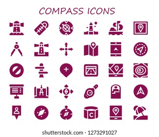  compass icon set. 30 filled compass icons. Simple modern icons about  - Lighthouse, Sleeping bag, Compass, Sailing, Gps, Directions, Maps, Navigation, Protractor, Direction, Project