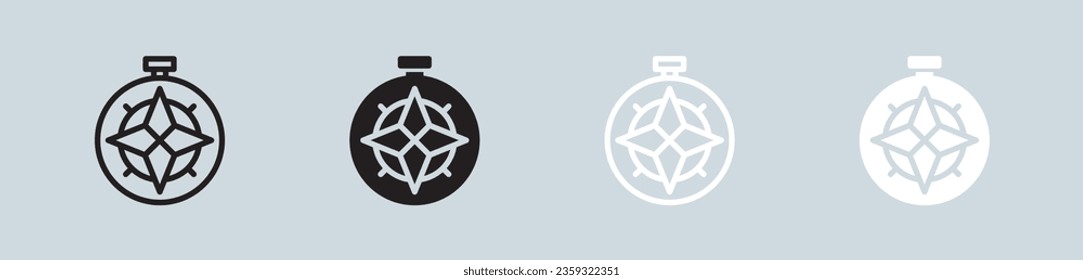 Compass icon set in black and white. Exploration signs vector illustration.