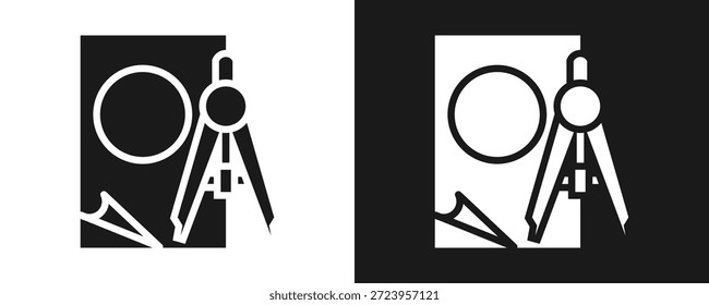 Kompass-Symbolsatz Glyphe auf weißem und schwarzem Hintergrund