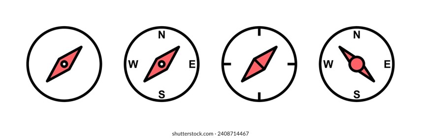 Kompass-Icon-Set-Illustration. Symbol für Pfeilkompass und Symbol
