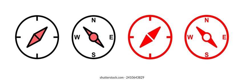 Kompass-Icon-Set-Illustration. Symbol für Pfeilkompass und Symbol