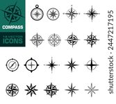 Compass icon. Compass icon set. Navigation symbol.