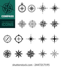 Compass icon. Compass icon set. Navigation symbol.