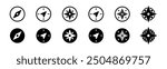 Compass icon set. Navigation compass vector. Line and glyph wind rose compass