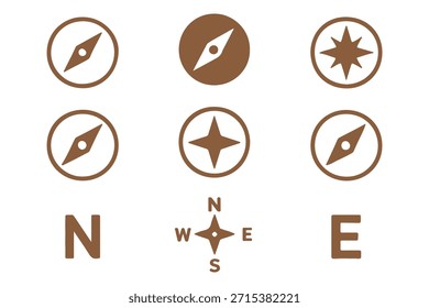Conjunto de iconos de brújula, conjunto de iconos de flecha norte . Señal de dirección N. Ilustración vectorial.