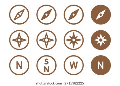 Conjunto de iconos de brújula, conjunto de iconos de flecha norte . Señal de dirección N. Ilustración vectorial.