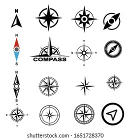 Compass icon set on white background. Vector illustration.