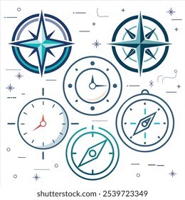 Conjunto de iconos de brújula. Diseño de Arte vectorial de silueta de brújula. Icono de reloj de mano.