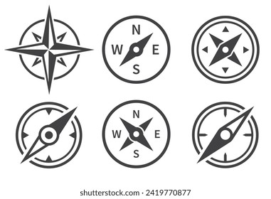 Compass icon set. Compass symbols line icons. Wind rose symbol. Vector illustration
