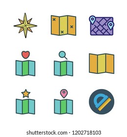 compass icon set. vector set about wind rose, protractor and map icons set.