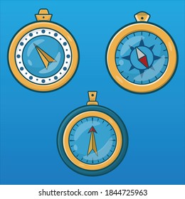 Compass icon set vector illustration with blue gradient background.