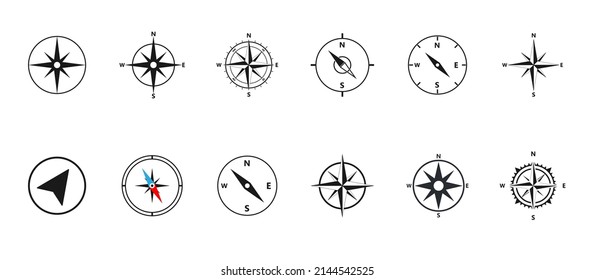 Compass icon set. Vector illustration.