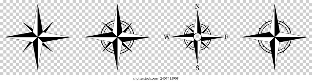 Compass icon set. Vector illustration isolated on transparent background
