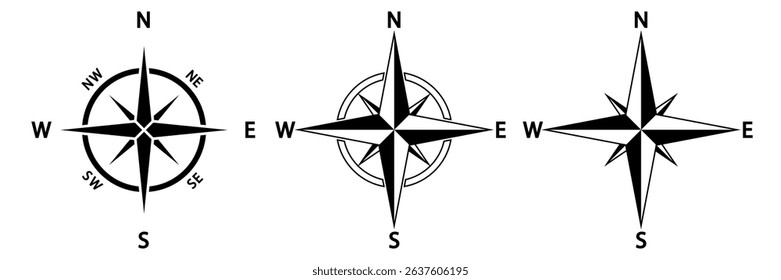 Compass icon set. Vector illustration.