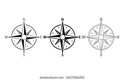 Compass icon set. Vector illustration.