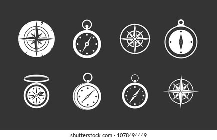 Compass icon set vector white isolated on grey background 