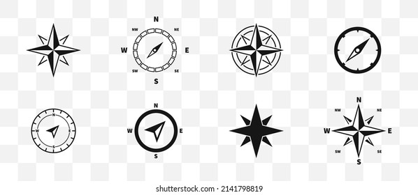 Compass icon set. Wind rose icons set. Compass symbol collection. EPS 10.