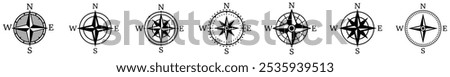 Compass icon set.Black wind rose symbols. Vector