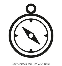 Icono de brújula. Estilo de silueta. Símbolo de navegación.
