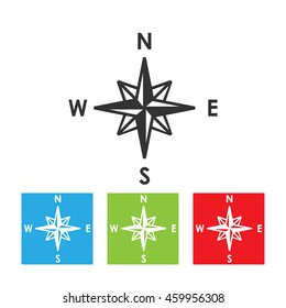 Compass icon. Simple flat logo of compass isolated on white background. Vector illustration.