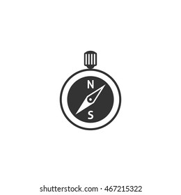 Compass icon in single grey color. Direction north south lost locate