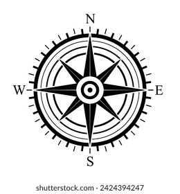 Compass icon. Compass symbol. Black icon of compass isolated on white background. Vector illustration.