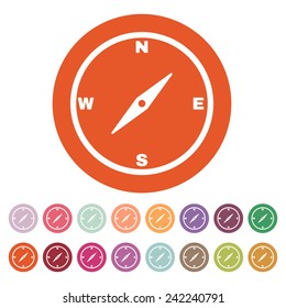 The compass icon. Compass symbol. Flat Vector illustration. Button Set