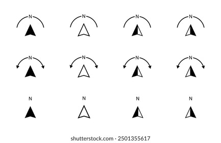 Compass icon symbol set vector illustration. North directional compass icons.