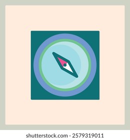 Compass icon with teal blue green and light blue layers on cream background