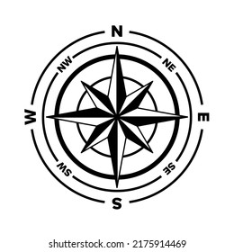 Compass icon. Travel and navigation symbol. The subject of orientation on the terrain or map. Isolated vector illustration on white background.